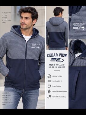 Holloway Navy and Heather Gray Hooded Zip-Up Sweater